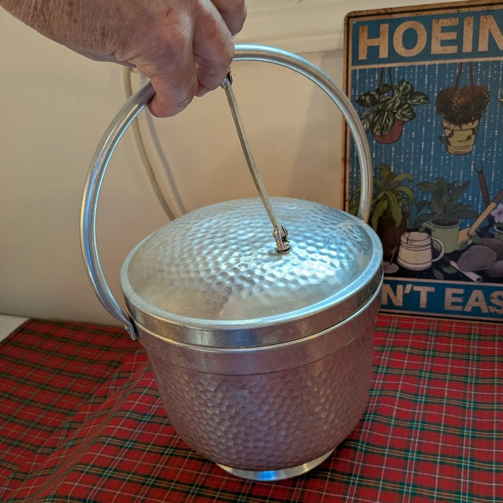 MCM Italian Silver Hammered Aluminum Ice Bucket 1950's